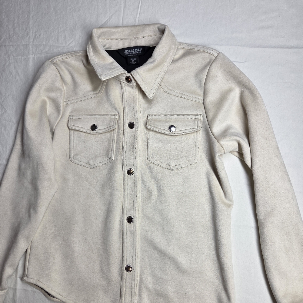 Cream Boys Size 14 Button Up Jacket, Feels Like Suede